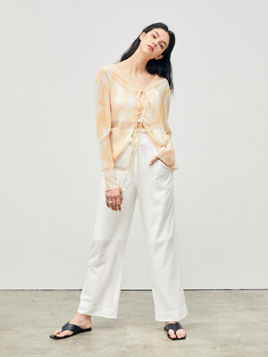 Banded Waist Ribbon Pants Ivory