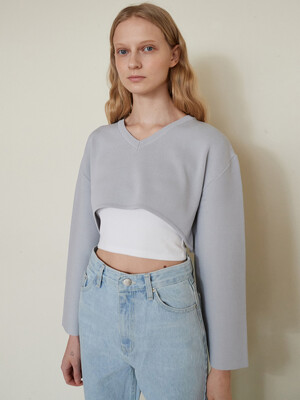 V. crop layered knit (light gray)