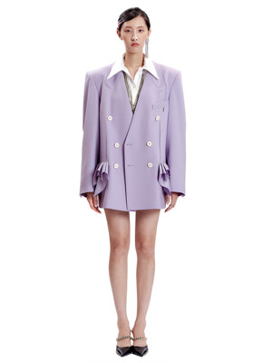 Lavender Fixed Collar Double-Breasted Blazer