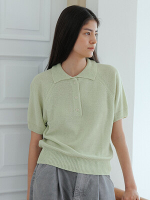 [Woman] Linen Boucle Collar Knit Top (Light Green)
