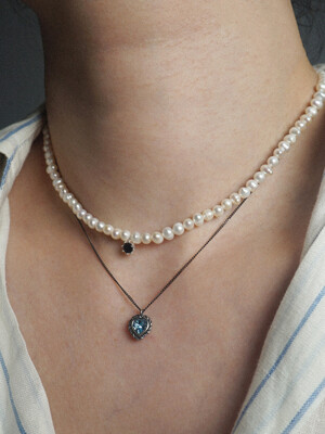 Silver925 Real Pearl Cubic Necklace_black