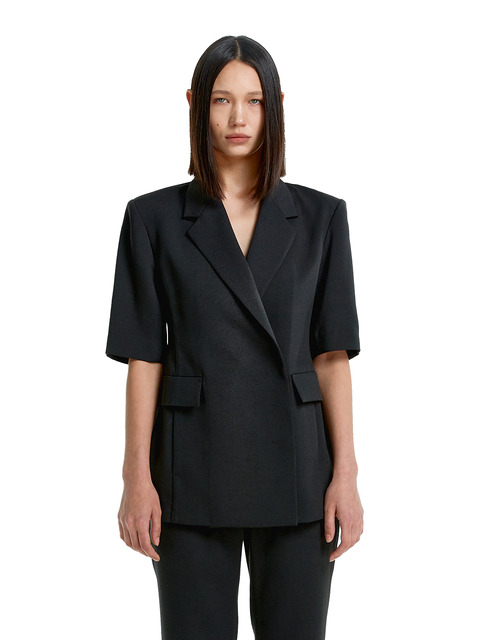 아우터 - 더발론 (Theballon) - Linen half-sleeve Jacket-BLACK
