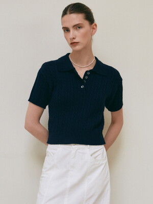BABY CABLE KNIT SHORT SLEEVE_NAVY
