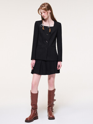 Pleats Chain Tweed Mini Skirt, Black