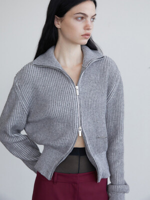 Two-tone knit zip-up - gray