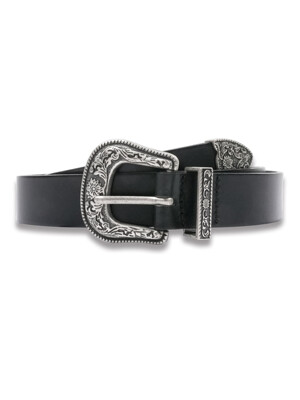 Flower Western cowhide belt in Black