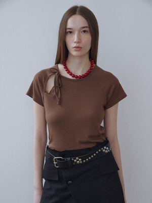 Two Way Ribbon T shirt Brown