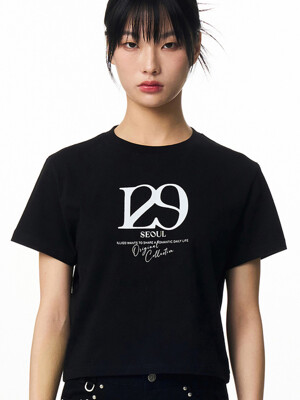 129 루즈 세미 크롭 티셔츠 블랙