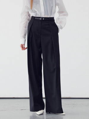 BELT WAIST DETAIL WIDE LEG TROUSERS BLACK