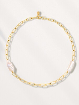 PS156 Link Chains Natural Water Pearl Necklace