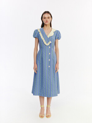 Puff Sleeve Stripe Dress_blue