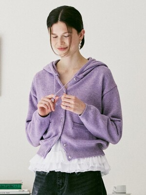 A HOODED KNIT CARDIGAN_PURPLE