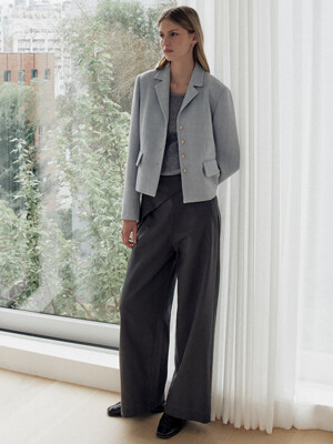 Front unbalance wrap wide pants