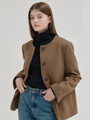 24FN collarless wool long jacket [BR]