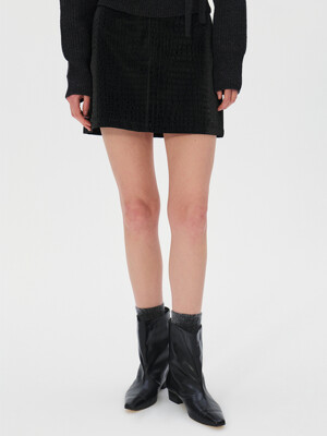 Faux Crocodile Mini Skirt, Black