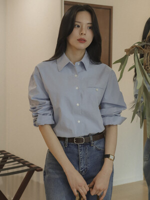 Overfit hidden pocket cotton shirt_Sky Blue