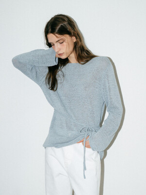 Cotton Linen Boat Neck Knit Top[LMBESPKN266]-Dusty Blue