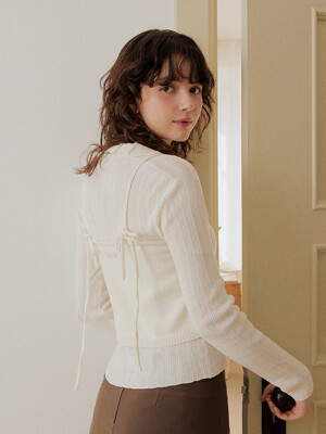 Button cardigan bustier set - ivory