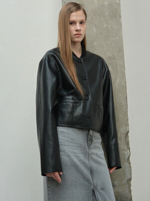 faux leather cropped blouson (black)