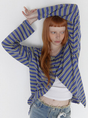 Stripe Button Long Sleeve Blue