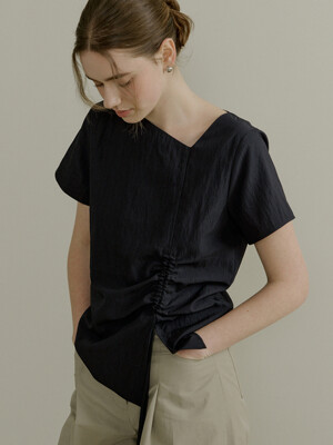 comos 1410 diagonal neck string blouse (navy)