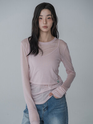 LAYERED SEE-THROUGH BUSTIER & TSHIRT SET_ PINK