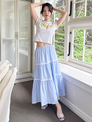 [단독] CAPRI Lace Banding Long Skirt(카프리)_LIGHT BLUE