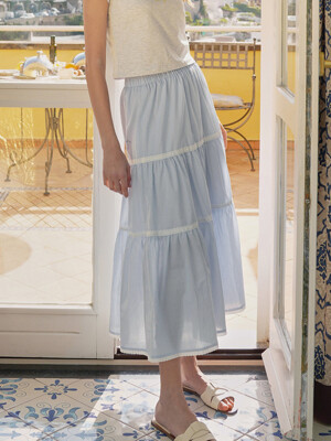 [단독] CAPRI Lace Banding Long Skirt(카프리)_LIGHT BLUE