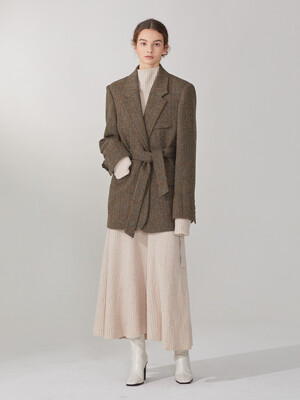 LE MUSEE_EMMA Harris Tweed Belted Jacket_Khaki Brown