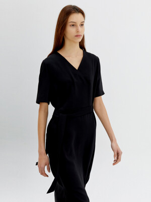 BELTED WRAP DRESS BLACK