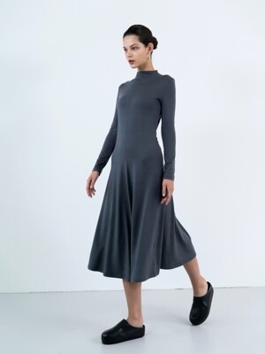 Cora High-neck tencel flare dress (grey)