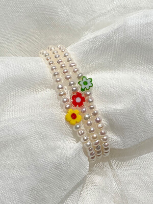 GLASS FLOWER PEARL BRACELET AB222005