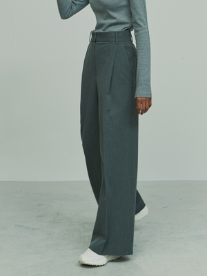 2COLORS PLEATED WIDE LEG TROUSERS CHARCOAL