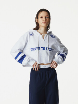 Lace-Up Cropped Hood T-Shirt (M. Grey)