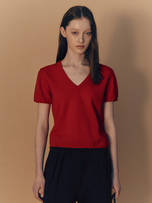 Sui v-neck knit t-shirt (Red)