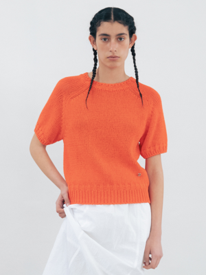 Pure Round Neck Short Sleeve Knit_Orange