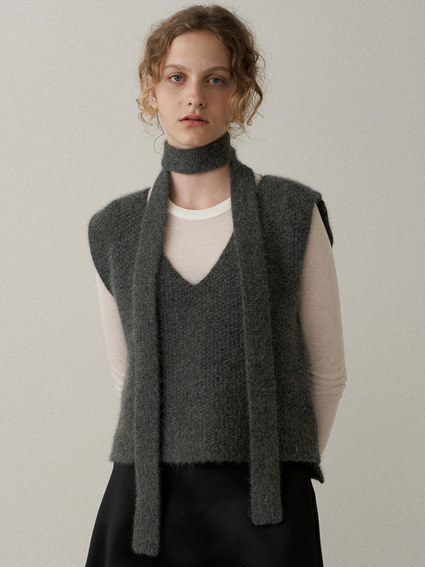 니트 - 블랭크공삼 (blank03) - fox blend tie vest (deep grey)