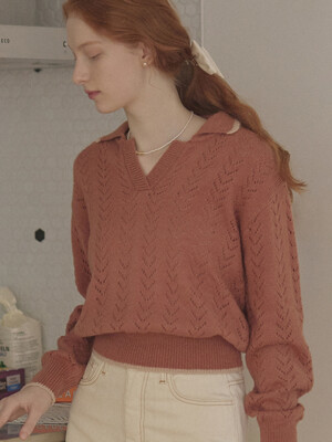 Mohair Collar Knit Pullover - Light Brick