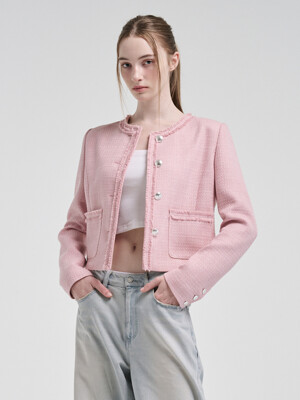 Fringe Detail Tweed Jacket, Pink
