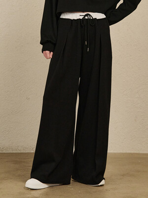 Double Waist Wide Pants - Black