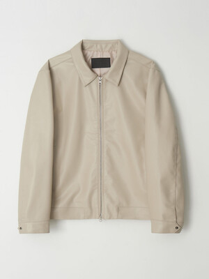Basic Collar Leather Jacket_Beige