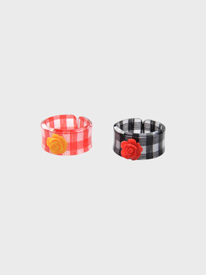 PETITE GINGHAM CHECK & ROSE RING SET(A)BLACK&RED