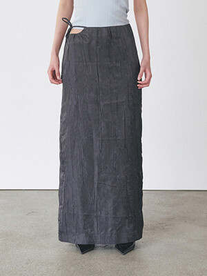CRINKLE CUT-OUT MAXI SKIRTS - CHARCOAL