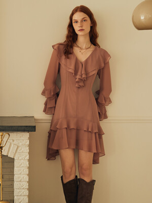 CAPE RUFFLE MINI DRESS_PALE PINK