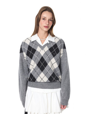 24FW ARGYLE V-NECK KNIT (3COLOR)