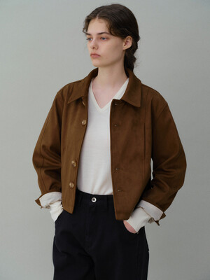 double button cutting jacket (suede-camel brown)