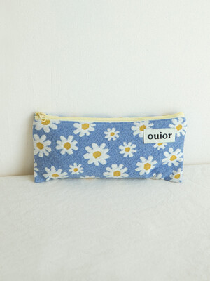 ouior flat pencil case - marguerite blue (topside zipper)