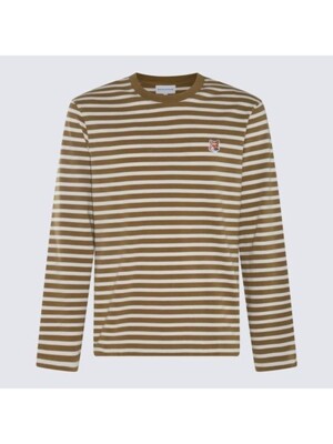 24SS 메종키츠네 긴팔 티셔츠 LM00105KJ0046S394 Free Khaki green stripes
