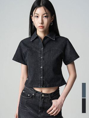 Heart Slit Denim Shirt - 2COL