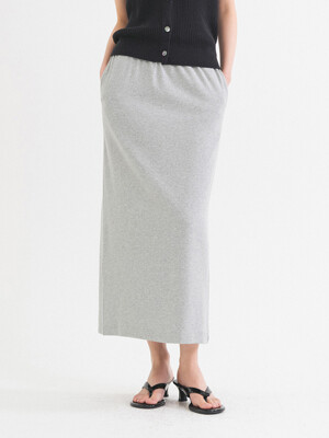 SIST9048 셔링 밴딩 골지 롱 스커트_Melange gray